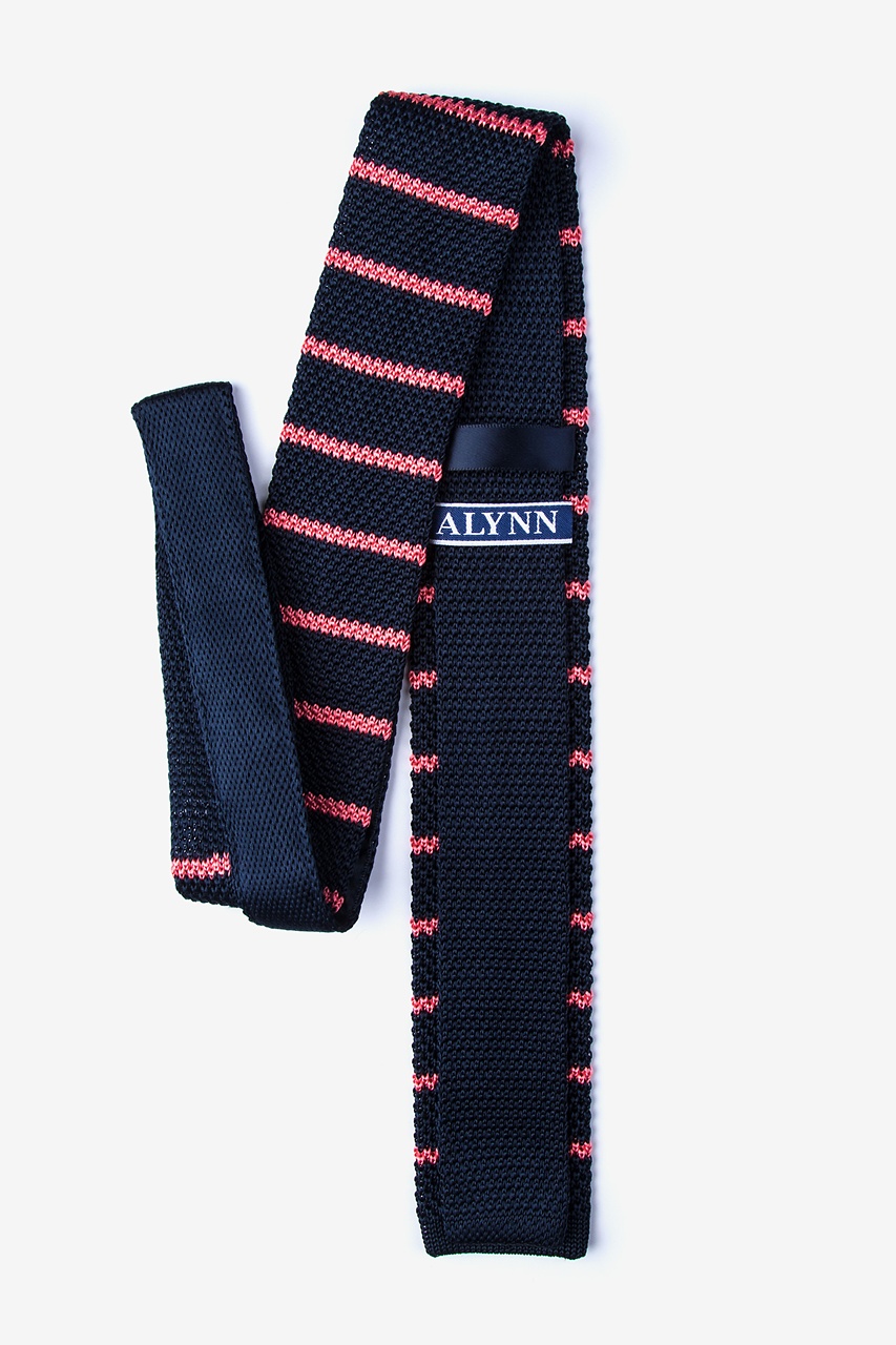 Briton Stripe Navy Blue Knit Skinny Tie Photo (1)