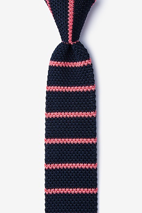 _Briton Stripe Navy Blue Knit Skinny Tie_