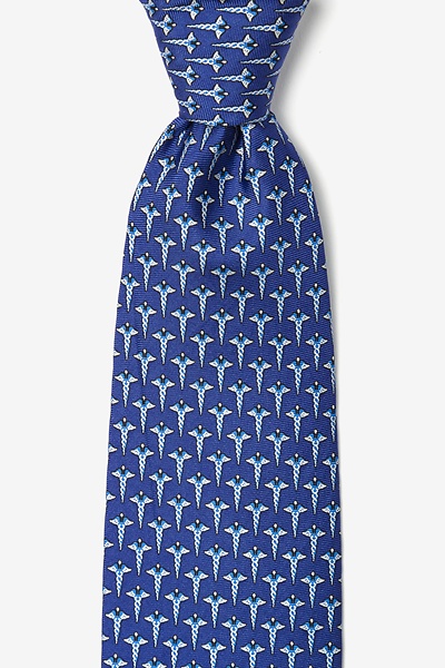 Navy Blue Silk Caduceus Tie