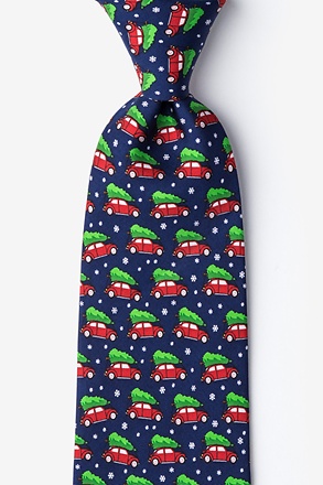 Christmas Car-ma Navy Blue Extra Long Tie