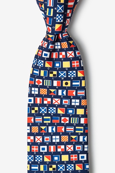 Maritime Flags Navy Blue Silk Tie | Sailor Nautical Neckties | Alynn