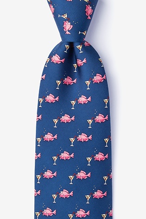 Drinks Like a Fish Navy Blue Extra Long Tie