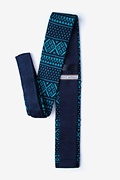 Fair Isle Navy Blue Knit Skinny Tie Photo (1)