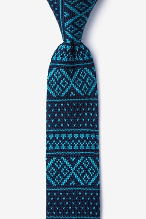 Fair Isle Navy Blue Knit Skinny Tie