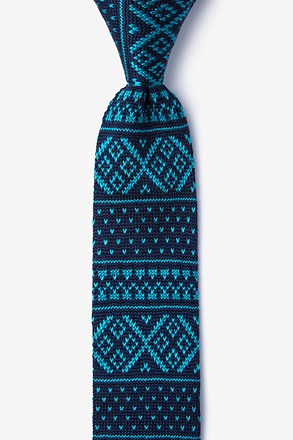 Fair Isle Navy Blue Knit Skinny Tie