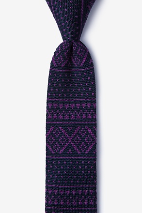 _Fair Isle Navy Blue Knit Skinny Tie_