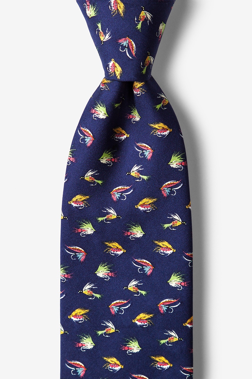 Fishing Flies Navy Blue Silk Tie, Occupation Neckties