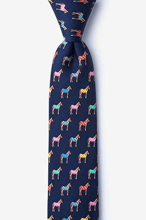 _Horse Blanket Navy Blue Skinny Tie_