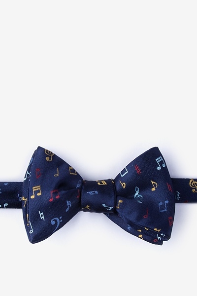 Navy Blue Silk Let's Compare Notes Self-Tie Bow Tie