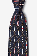 Lighthouses Navy Blue Tie Photo (0)