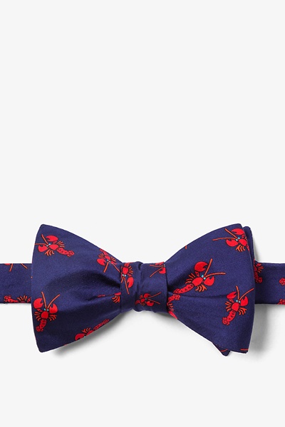 Navy Blue Silk Lobsters Self-Tie Bow Tie