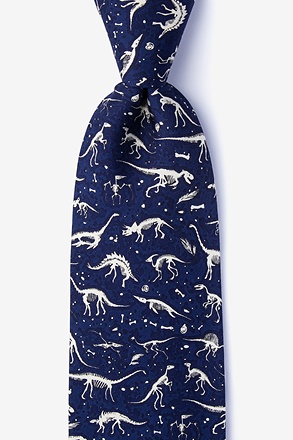 _Navy Blue Dig Fossils Extra Long Tie_