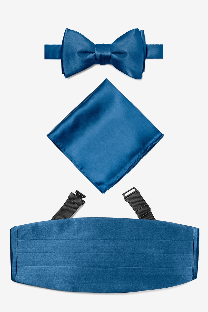 NAVY Blue Polyester Self-tie Bow Tie & Cummerbund Set+Instruct-P&P2UK >1st Class 