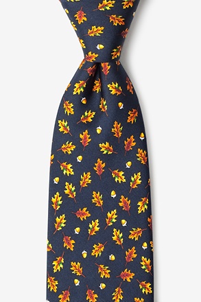 Oak Leaves Navy Blue Tie