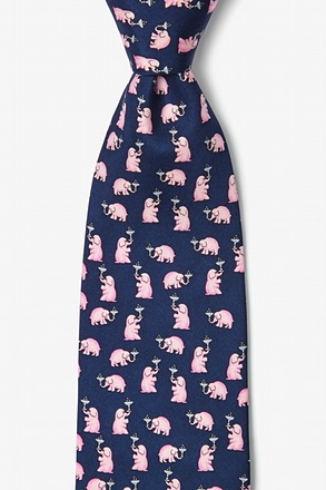 Pink Elephants Navy Blue Tie