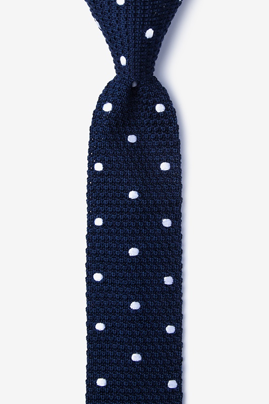 Navy Blue Silk Polka Dot Knit Skinny Tie Ties Com