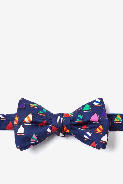 Navy Blue Silk Rainbow Fleet Self-Tie Bow Tie