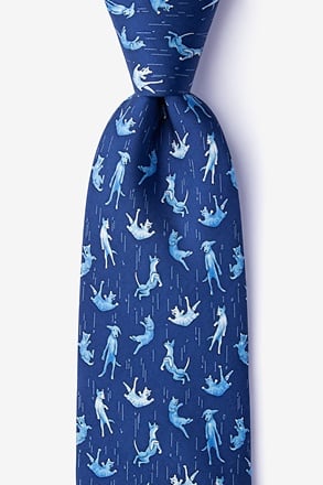 _Raining Cats and Dogs Navy Blue Extra Long Tie_