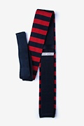 Rugby Stripe Navy Blue Knit Skinny Tie Photo (1)