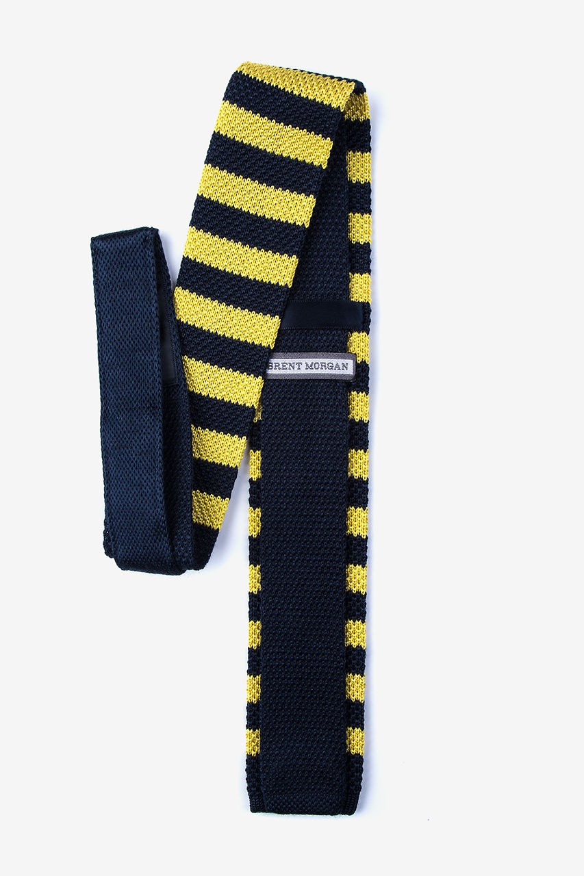 Navy Blue & Yellow Silk Rugby Stripe Knit Skinny Tie | Ties.com