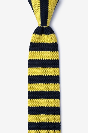 Rugby Stripe Navy Blue Knit Skinny Tie