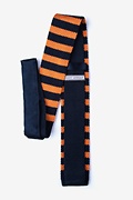 Rugby Stripe Navy Blue Knit Skinny Tie Photo (1)