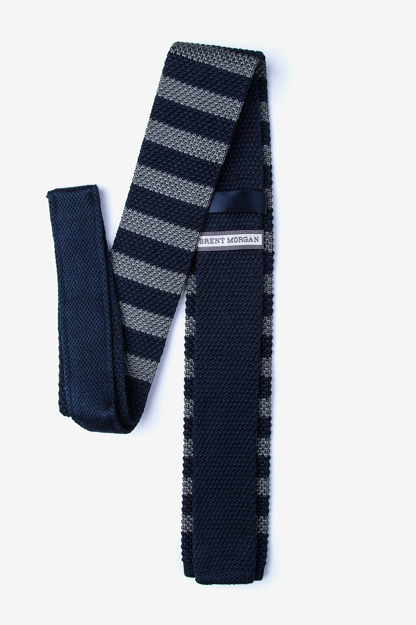 Navy Blue Silk Rugby Stripe Knit Skinny Tie | Ties.com