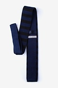 Rugby Stripe Navy Blue Knit Skinny Tie Photo (1)