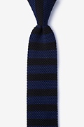 Rugby Stripe Navy Blue Knit Skinny Tie Photo (0)