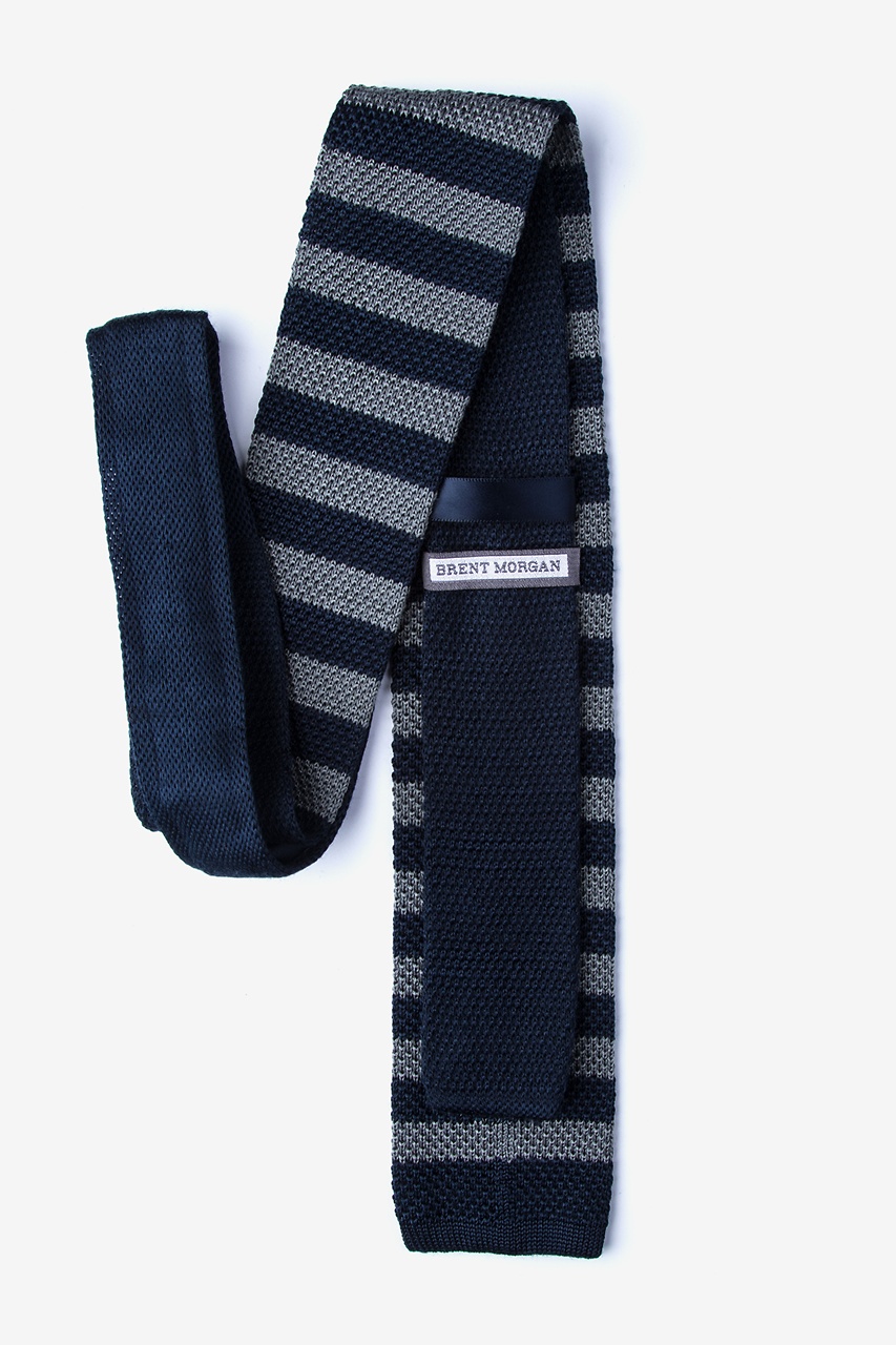 Navy Blue Silk Rugby Stripe Knit Tie