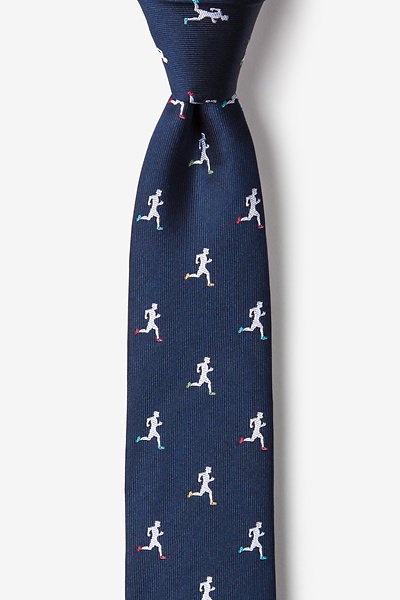 Runners Navy Blue Silk Skinny Tie | Sports Marathon Neckties | Ties.com