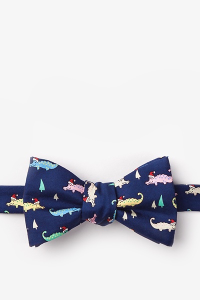 Navy Blue Silk Santa Gators Self-Tie Bow Tie