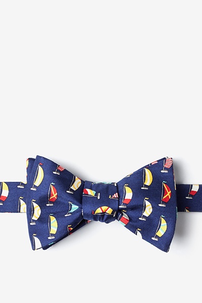 Navy Blue Silk Seas the Day Self-Tie Bow Tie