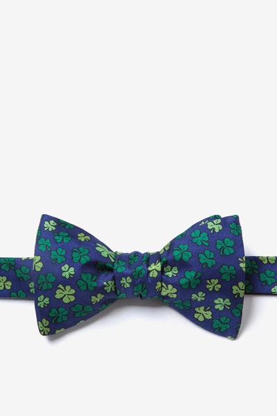 Navy Blue Silk Shamrock'd Self-Tie Bow Tie