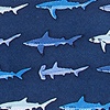Navy Blue Silk Shark Print