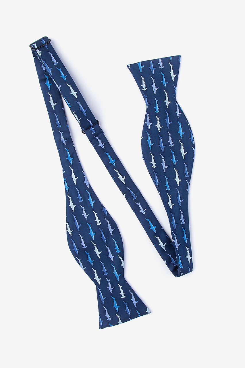 Shark Print Navy Blue Self-Tie Bow Tie Photo (1)