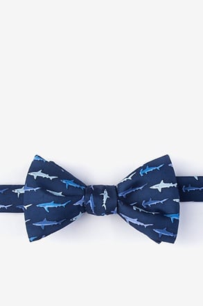 Shark Print Navy Blue Self-Tie Bow Tie