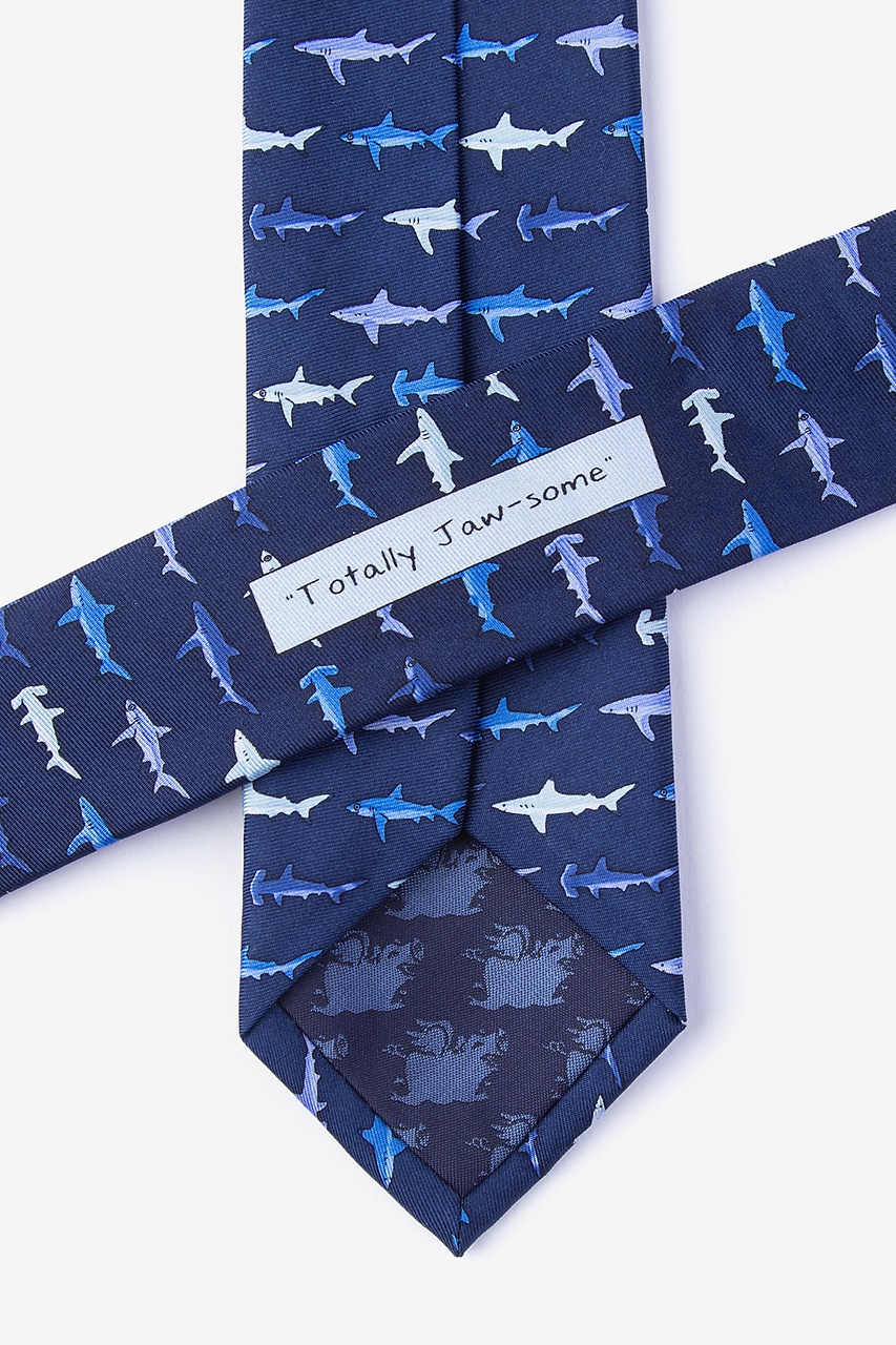 Shark Print Navy Blue Skinny Tie Photo (2)