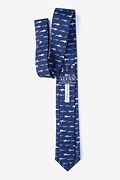 Shark Print Navy Blue Skinny Tie Photo (1)