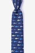 Shark Print Navy Blue Skinny Tie Photo (0)