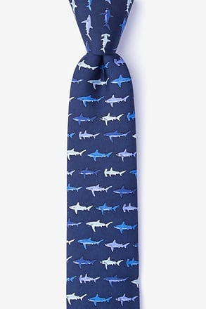_Shark Print Navy Blue Skinny Tie_