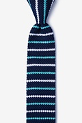 Swiss Stripe Navy Blue Knit Skinny Tie Photo (0)