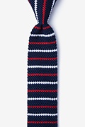 Swiss Stripe Navy Blue Knit Skinny Tie Photo (0)