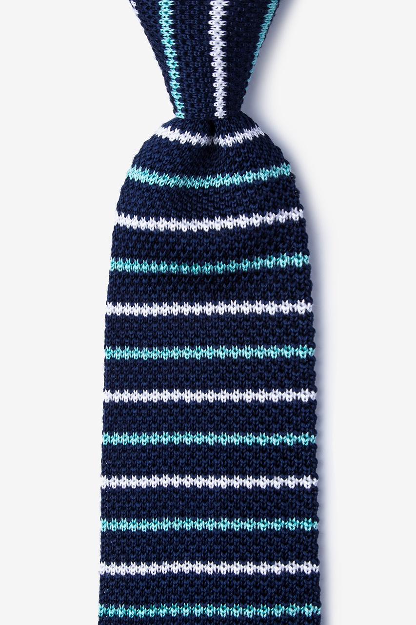 Navy Blue Silk Swiss Stripe Knit Tie