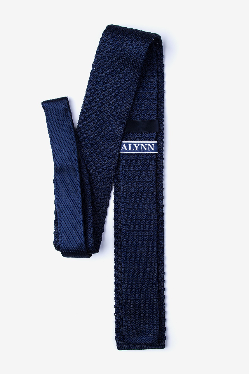 Textured Solid Navy Blue Knit Skinny Tie Photo (1)