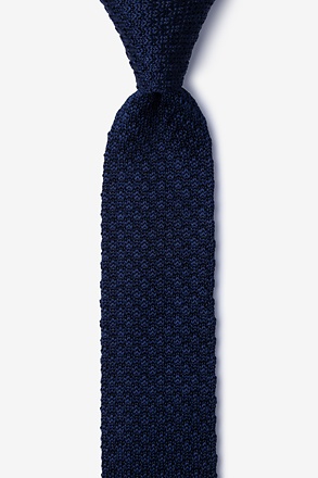 Textured Solid Navy Blue Knit Skinny Tie