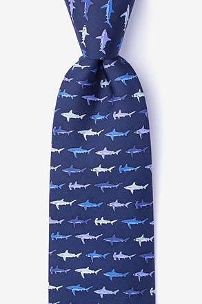 Totally Jaw-Some Navy Blue Extra Long Tie