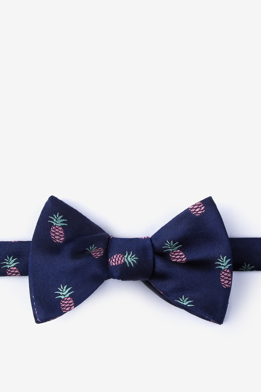 Pineapples Tropics Self-Tie Navy Blue Silk Bow Tie | Ties.com