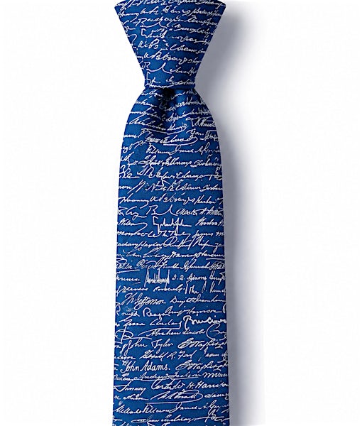 Navy Blue Silk U.S. Presidential Signatures Tie
