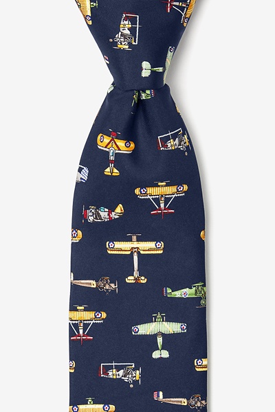 Navy Blue Silk Vintage U.S. Warplanes Tie